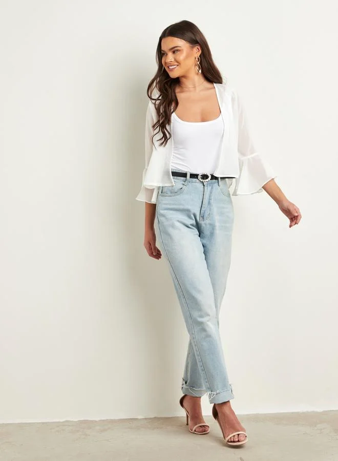 Closet Plain Open Front Shrug with Flare Sleeves